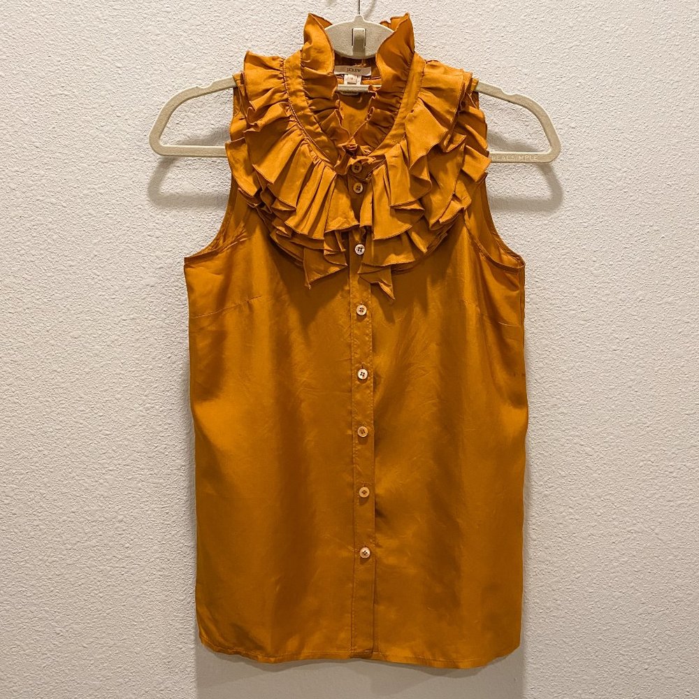 J.CREW Gold Ruffle Sleeveless Top Sz 0